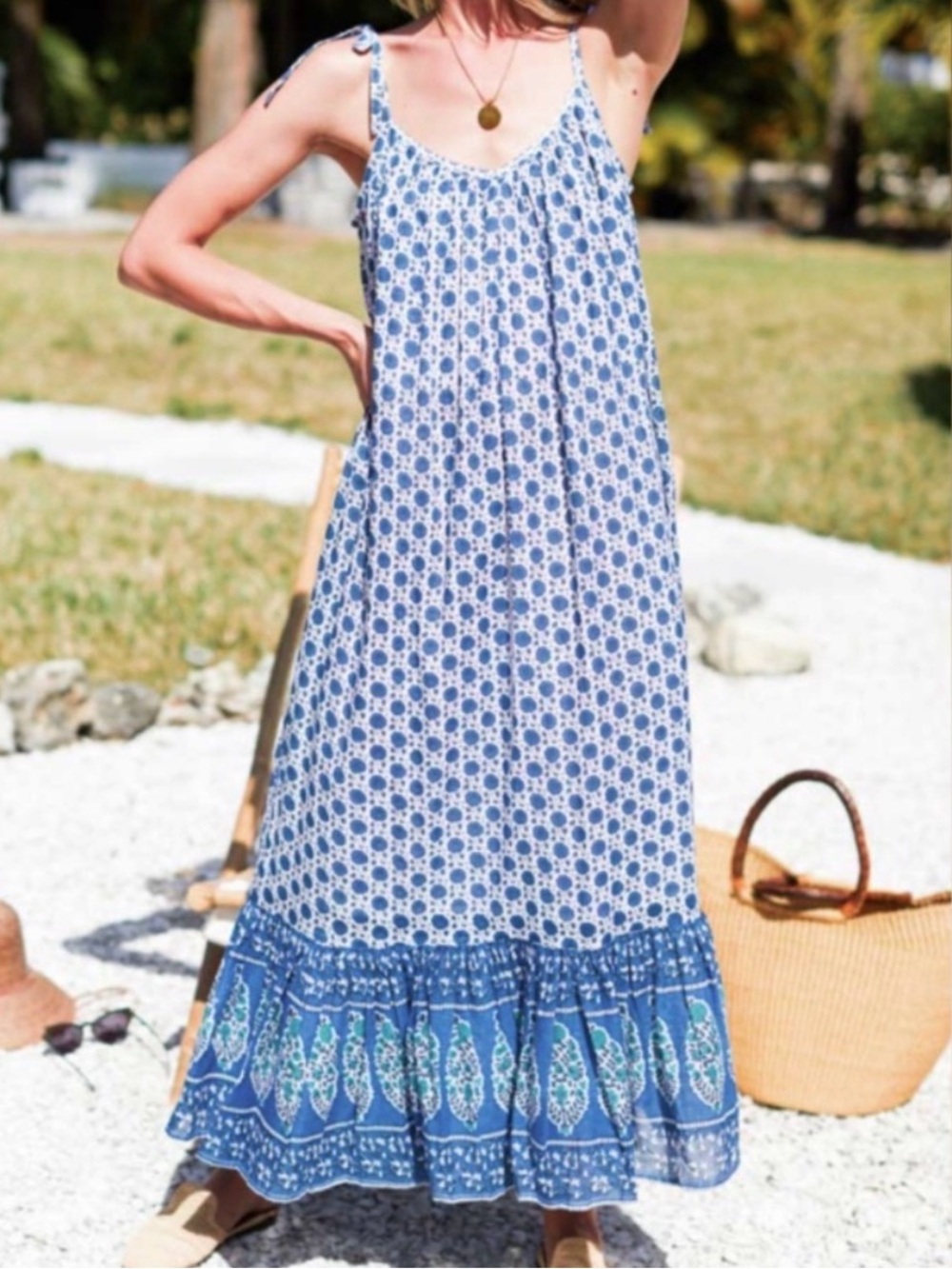 Emerson fry India collection heritage blue flowers organic cotton maxi sundress